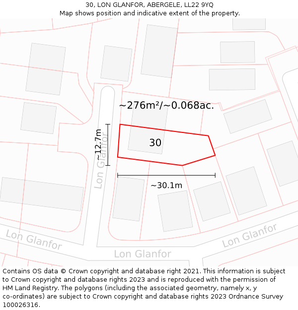 30, LON GLANFOR, ABERGELE, LL22 9YQ: Plot and title map