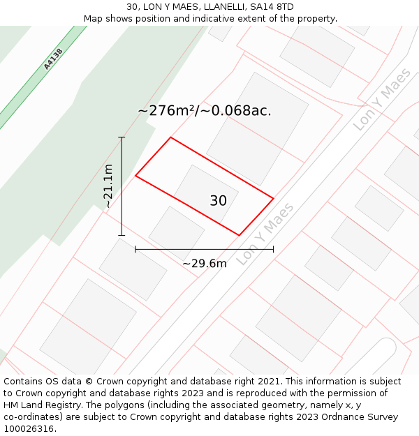 30, LON Y MAES, LLANELLI, SA14 8TD: Plot and title map