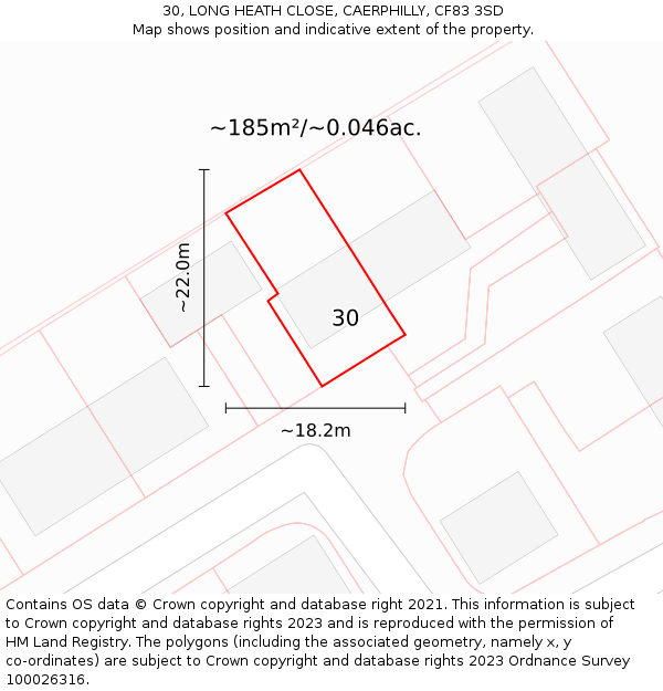 30, LONG HEATH CLOSE, CAERPHILLY, CF83 3SD: Plot and title map