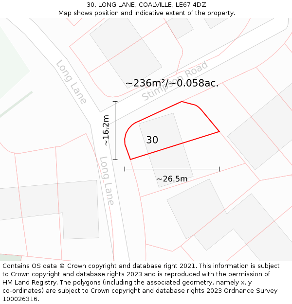 30, LONG LANE, COALVILLE, LE67 4DZ: Plot and title map