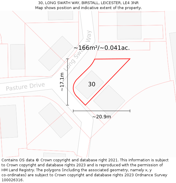 30, LONG SWATH WAY, BIRSTALL, LEICESTER, LE4 3NR: Plot and title map