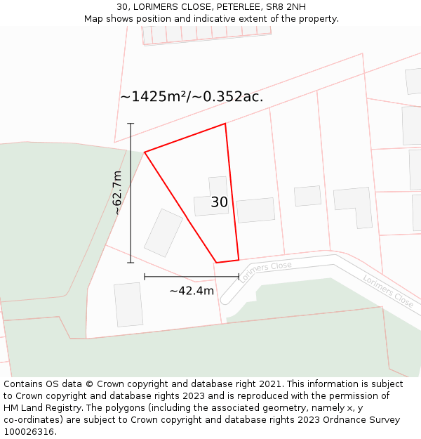 30, LORIMERS CLOSE, PETERLEE, SR8 2NH: Plot and title map