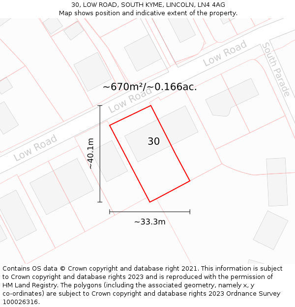 30, LOW ROAD, SOUTH KYME, LINCOLN, LN4 4AG: Plot and title map