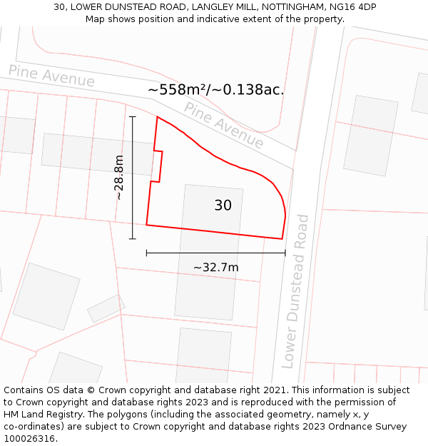 30, LOWER DUNSTEAD ROAD, LANGLEY MILL, NOTTINGHAM, NG16 4DP: Plot and title map