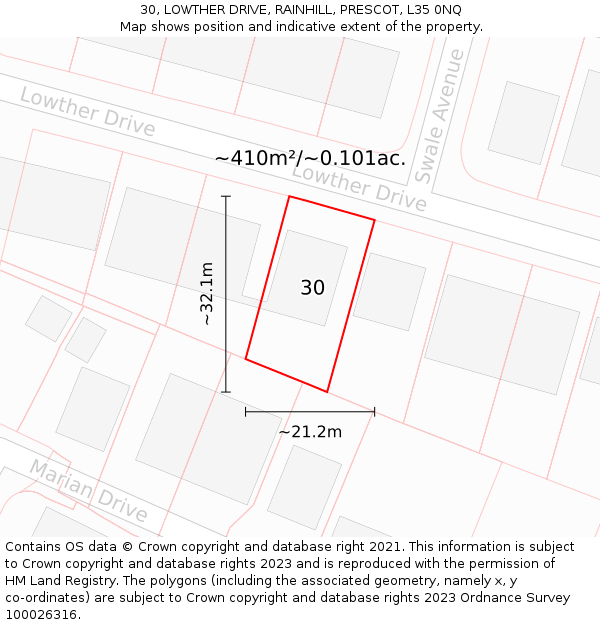 30, LOWTHER DRIVE, RAINHILL, PRESCOT, L35 0NQ: Plot and title map