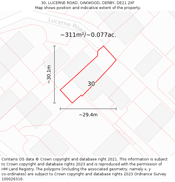 30, LUCERNE ROAD, OAKWOOD, DERBY, DE21 2XF: Plot and title map