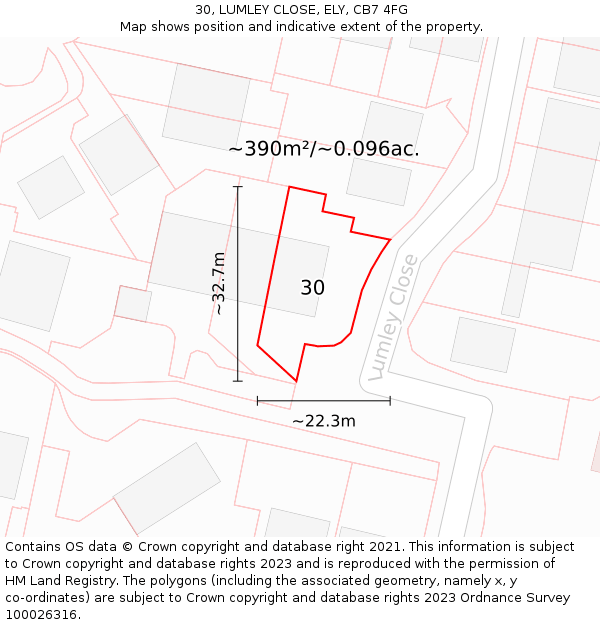 30, LUMLEY CLOSE, ELY, CB7 4FG: Plot and title map