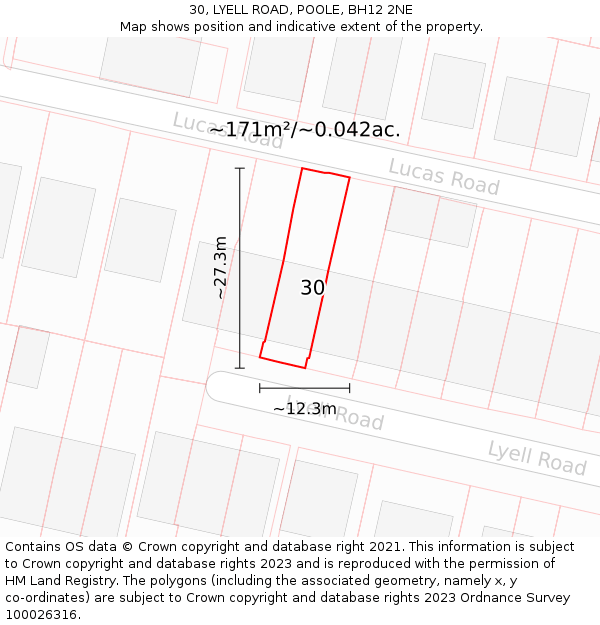 30, LYELL ROAD, POOLE, BH12 2NE: Plot and title map