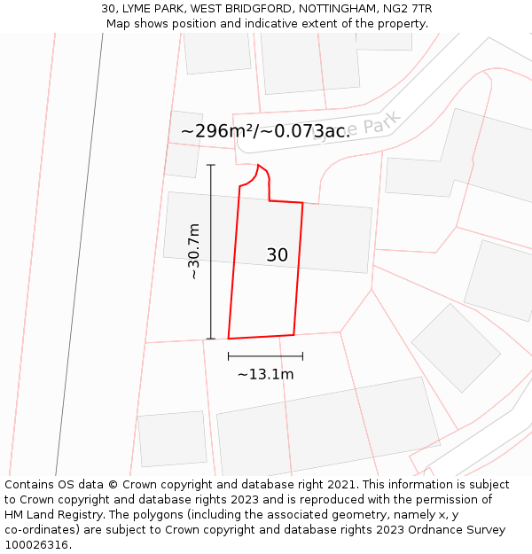 30, LYME PARK, WEST BRIDGFORD, NOTTINGHAM, NG2 7TR: Plot and title map