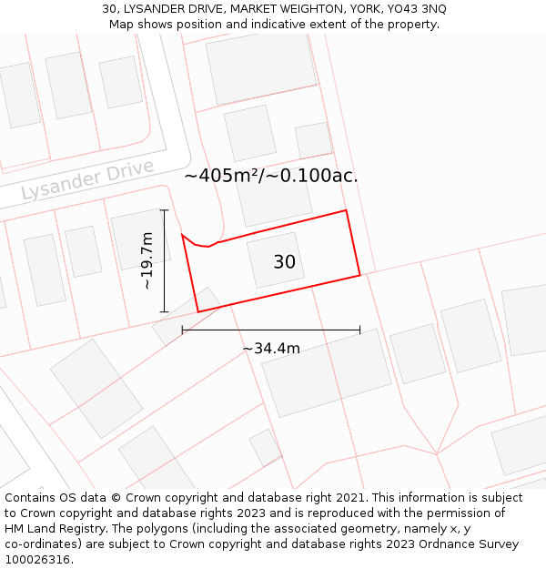 30, LYSANDER DRIVE, MARKET WEIGHTON, YORK, YO43 3NQ: Plot and title map