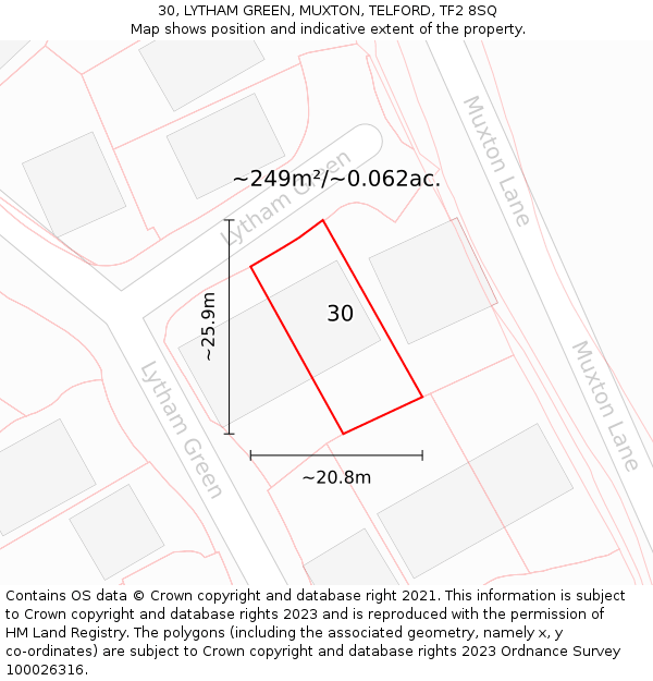 30, LYTHAM GREEN, MUXTON, TELFORD, TF2 8SQ: Plot and title map