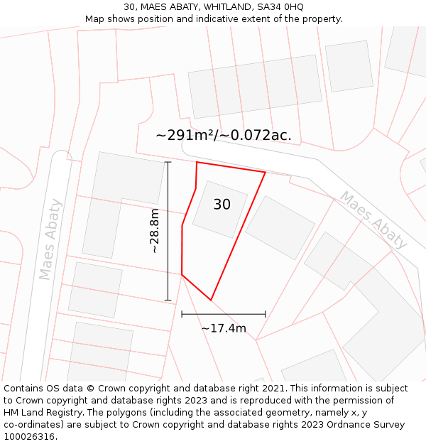 30, MAES ABATY, WHITLAND, SA34 0HQ: Plot and title map