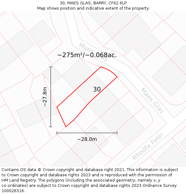 30, MAES GLAS, BARRY, CF62 6LP: Plot and title map