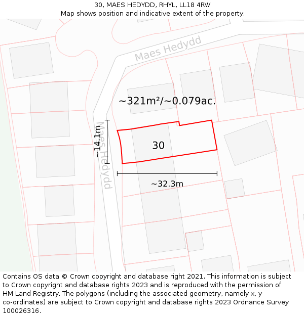 30, MAES HEDYDD, RHYL, LL18 4RW: Plot and title map