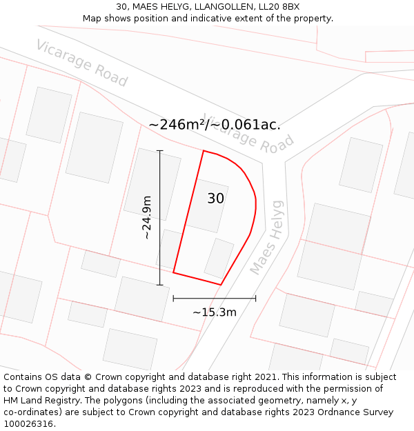 30, MAES HELYG, LLANGOLLEN, LL20 8BX: Plot and title map