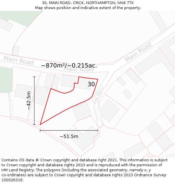 30, MAIN ROAD, CRICK, NORTHAMPTON, NN6 7TX: Plot and title map