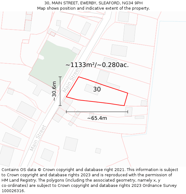 30, MAIN STREET, EWERBY, SLEAFORD, NG34 9PH: Plot and title map