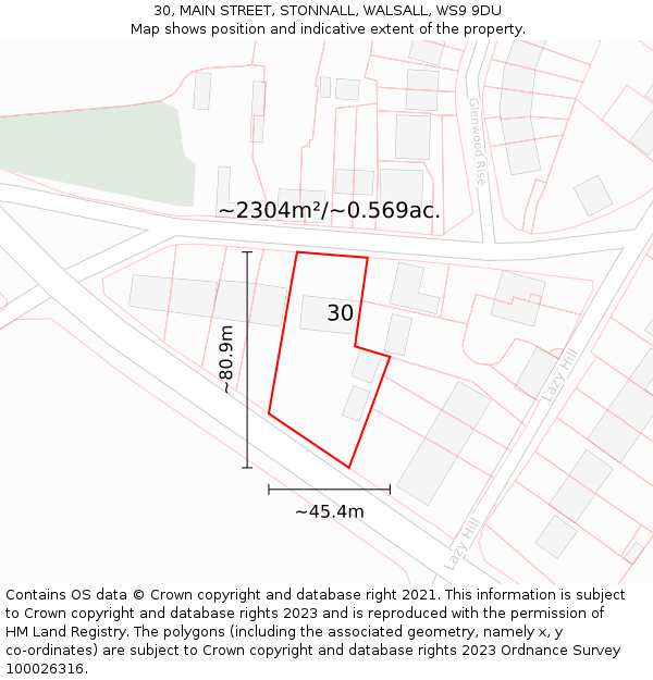 30, MAIN STREET, STONNALL, WALSALL, WS9 9DU: Plot and title map