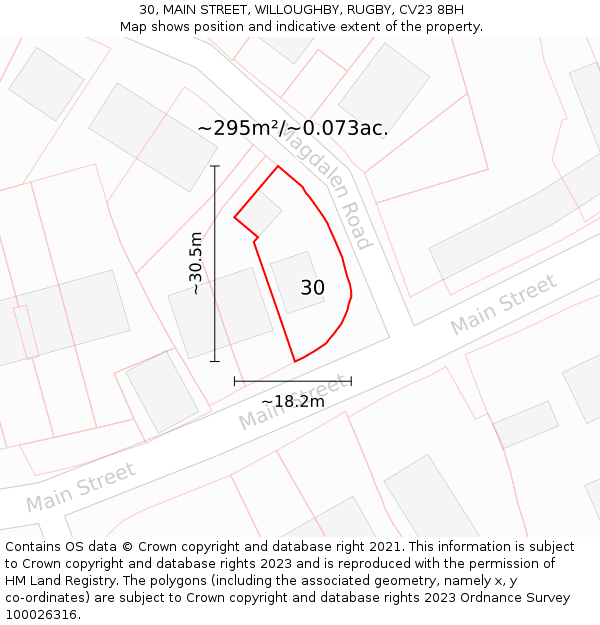 30, MAIN STREET, WILLOUGHBY, RUGBY, CV23 8BH: Plot and title map