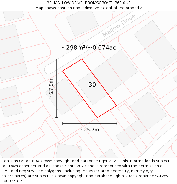 30, MALLOW DRIVE, BROMSGROVE, B61 0UP: Plot and title map