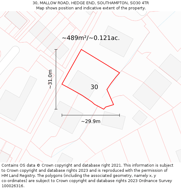 30, MALLOW ROAD, HEDGE END, SOUTHAMPTON, SO30 4TR: Plot and title map