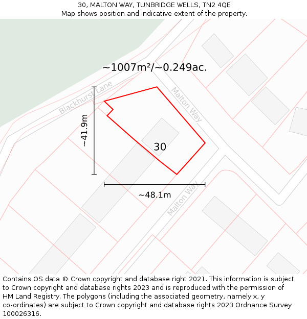 30, MALTON WAY, TUNBRIDGE WELLS, TN2 4QE: Plot and title map