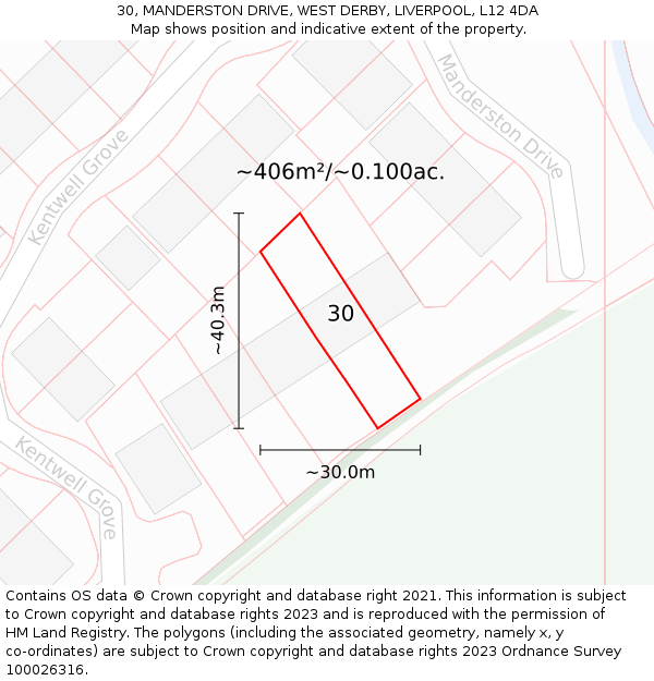 30, MANDERSTON DRIVE, WEST DERBY, LIVERPOOL, L12 4DA: Plot and title map