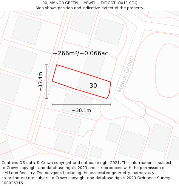 30, MANOR GREEN, HARWELL, DIDCOT, OX11 0DQ: Plot and title map