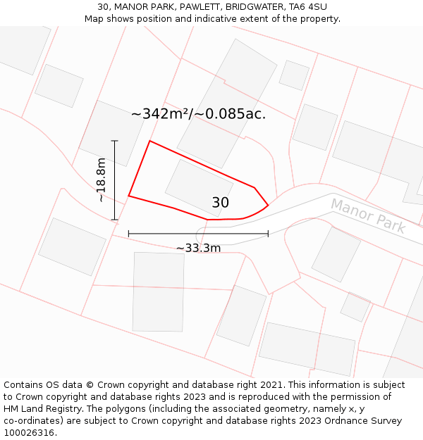 30, MANOR PARK, PAWLETT, BRIDGWATER, TA6 4SU: Plot and title map