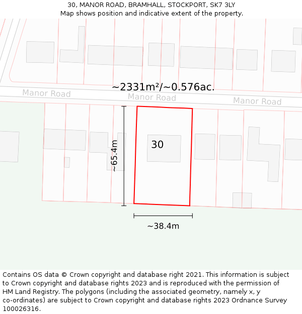 30, MANOR ROAD, BRAMHALL, STOCKPORT, SK7 3LY: Plot and title map