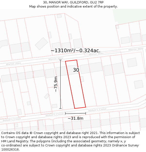 30, MANOR WAY, GUILDFORD, GU2 7RP: Plot and title map