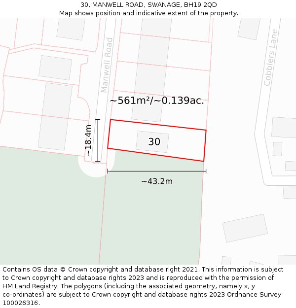 30, MANWELL ROAD, SWANAGE, BH19 2QD: Plot and title map