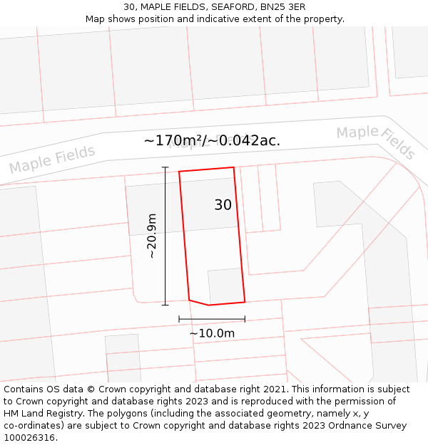 30, MAPLE FIELDS, SEAFORD, BN25 3ER: Plot and title map