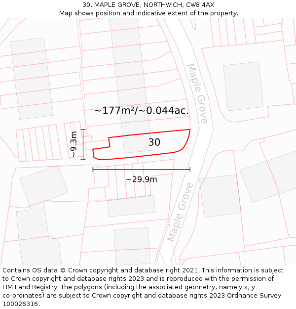 30, MAPLE GROVE, NORTHWICH, CW8 4AX: Plot and title map