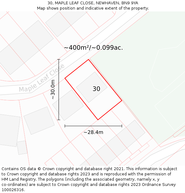 30, MAPLE LEAF CLOSE, NEWHAVEN, BN9 9YA: Plot and title map