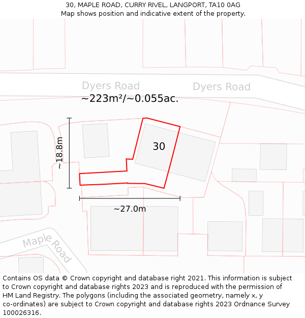 30, MAPLE ROAD, CURRY RIVEL, LANGPORT, TA10 0AG: Plot and title map