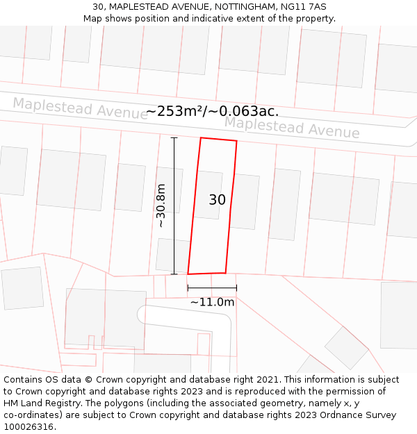 30, MAPLESTEAD AVENUE, NOTTINGHAM, NG11 7AS: Plot and title map