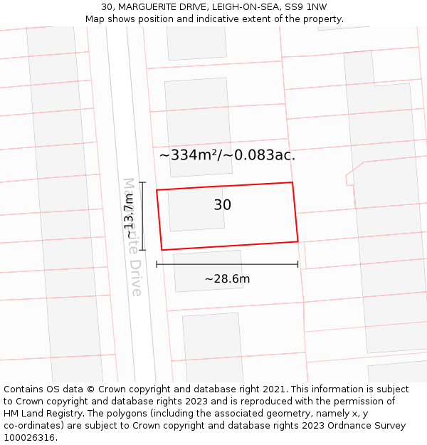 30, MARGUERITE DRIVE, LEIGH-ON-SEA, SS9 1NW: Plot and title map