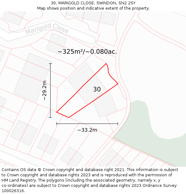 30, MARIGOLD CLOSE, SWINDON, SN2 2SY: Plot and title map