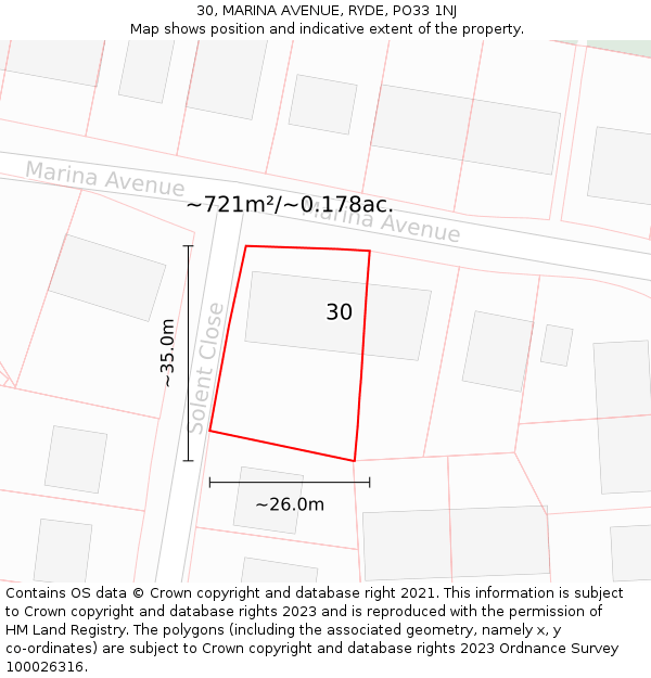 30, MARINA AVENUE, RYDE, PO33 1NJ: Plot and title map