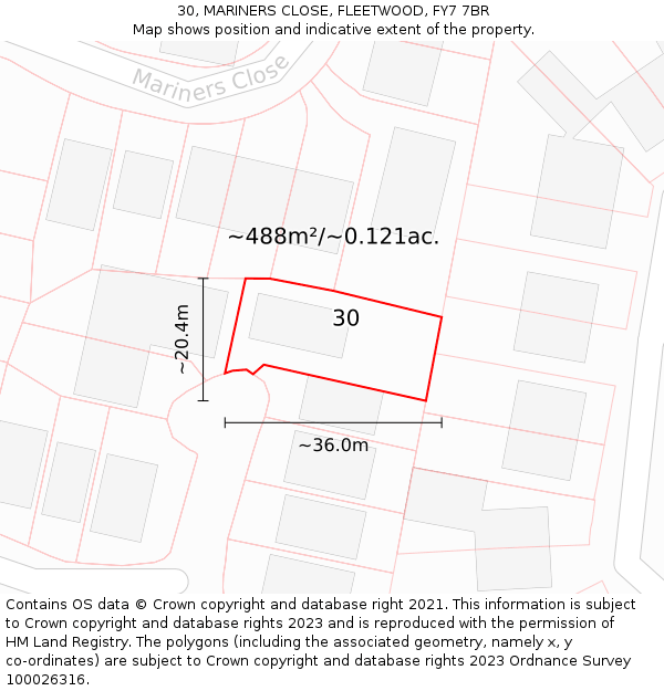 30, MARINERS CLOSE, FLEETWOOD, FY7 7BR: Plot and title map