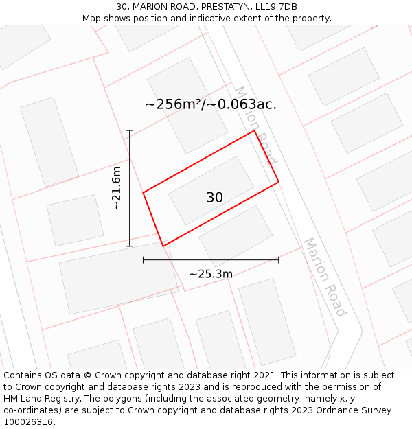 30, MARION ROAD, PRESTATYN, LL19 7DB: Plot and title map