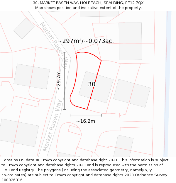 30, MARKET RASEN WAY, HOLBEACH, SPALDING, PE12 7QX: Plot and title map