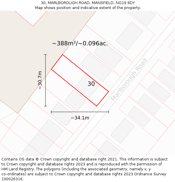 30, MARLBOROUGH ROAD, MANSFIELD, NG19 6DY: Plot and title map