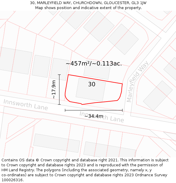 30, MARLEYFIELD WAY, CHURCHDOWN, GLOUCESTER, GL3 1JW: Plot and title map