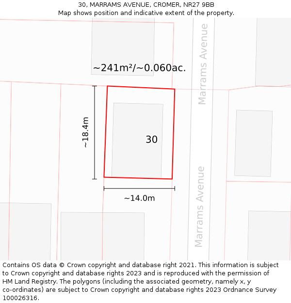 30, MARRAMS AVENUE, CROMER, NR27 9BB: Plot and title map