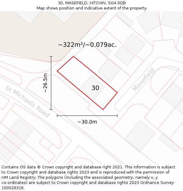 30, MASEFIELD, HITCHIN, SG4 0QB: Plot and title map