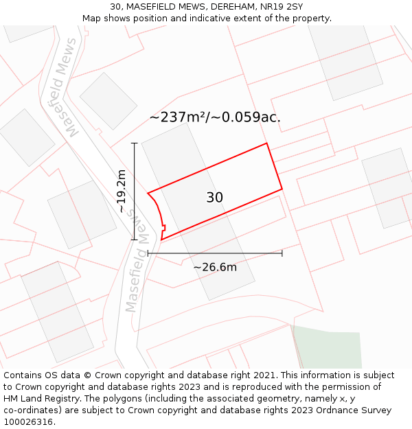30, MASEFIELD MEWS, DEREHAM, NR19 2SY: Plot and title map