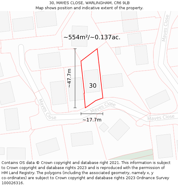 30, MAYES CLOSE, WARLINGHAM, CR6 9LB: Plot and title map