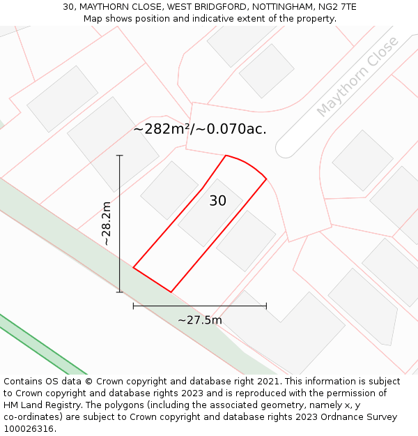 30, MAYTHORN CLOSE, WEST BRIDGFORD, NOTTINGHAM, NG2 7TE: Plot and title map